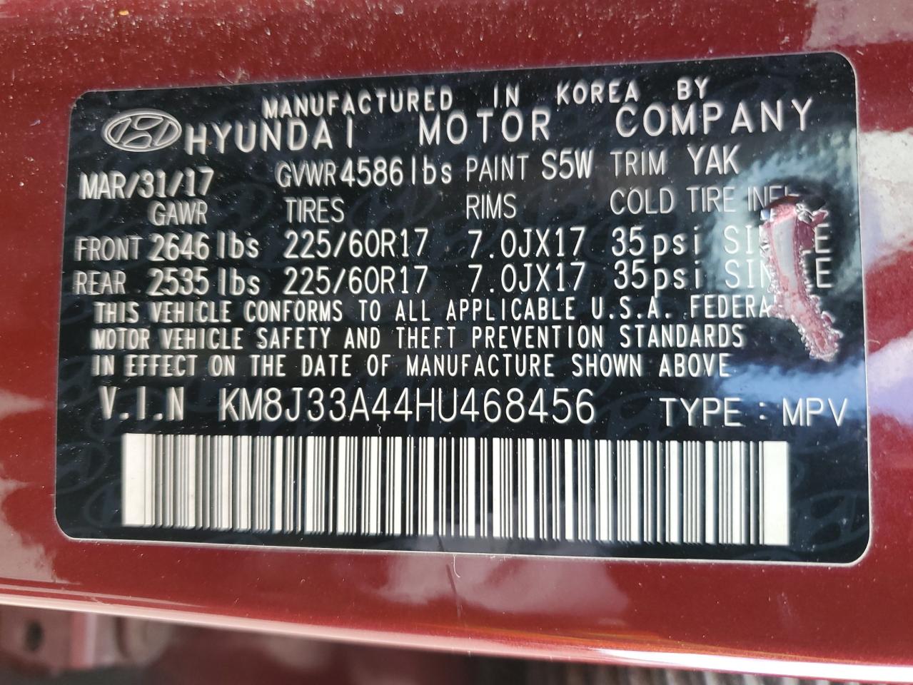 KM8J33A44HU468456 2017 Hyundai Tucson Limited