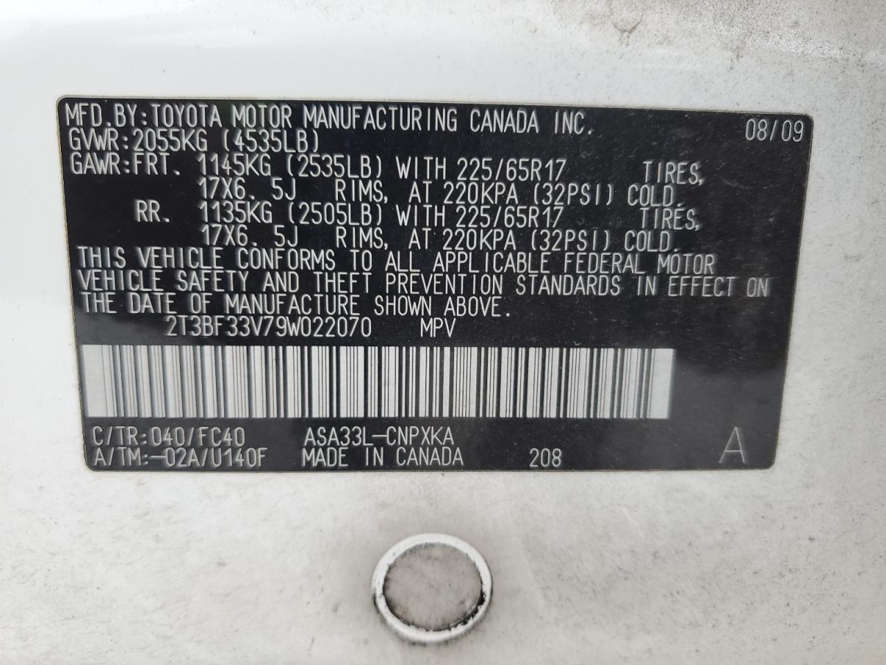 2T3BF33V79W022070 2009 Toyota Rav4