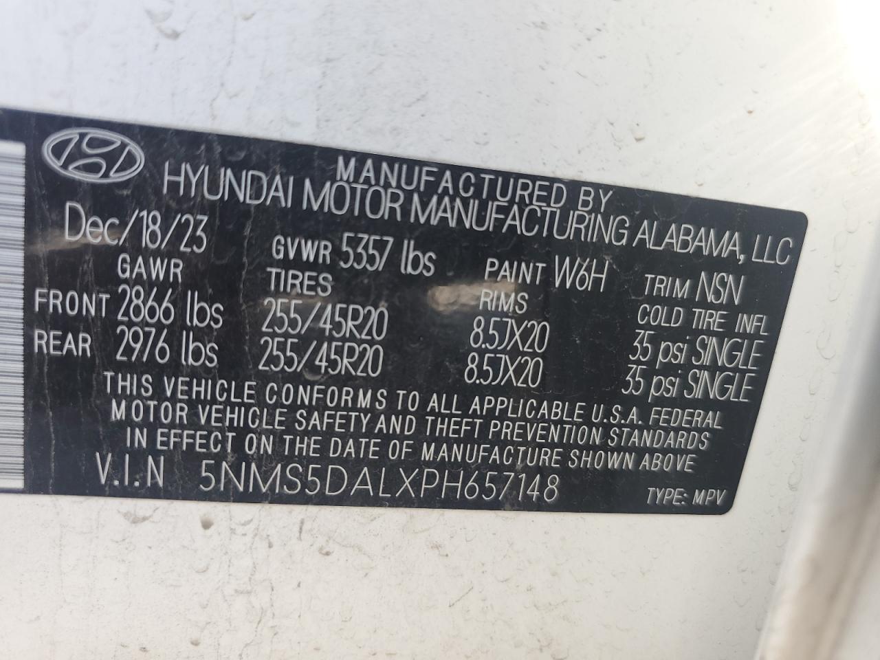 5NMS5DALXPH657148 2023 Hyundai Santa Fe Calligraphy