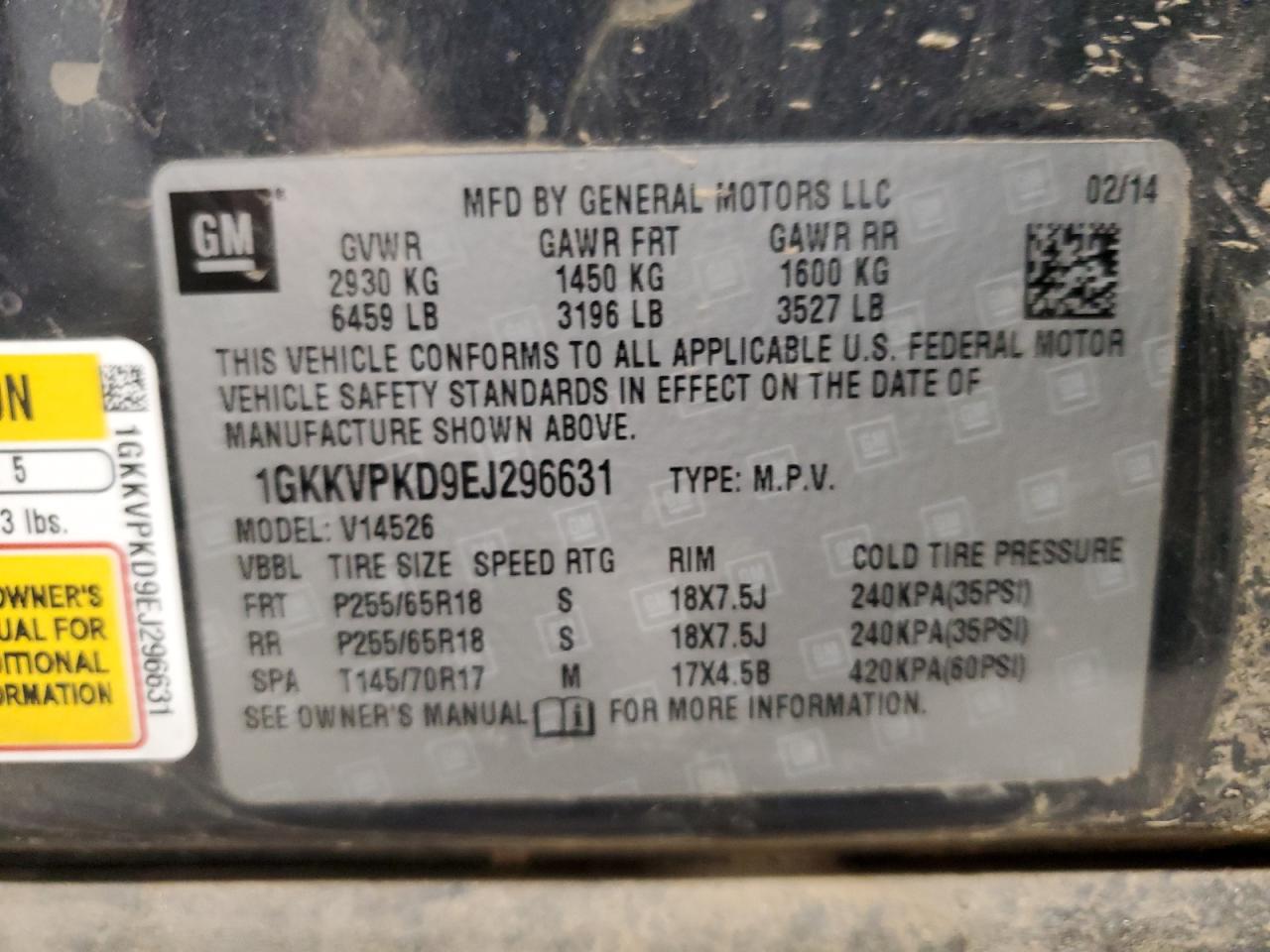2014 GMC Acadia Sle VIN: 1GKKVPKD9EJ296631 Lot: 75852584