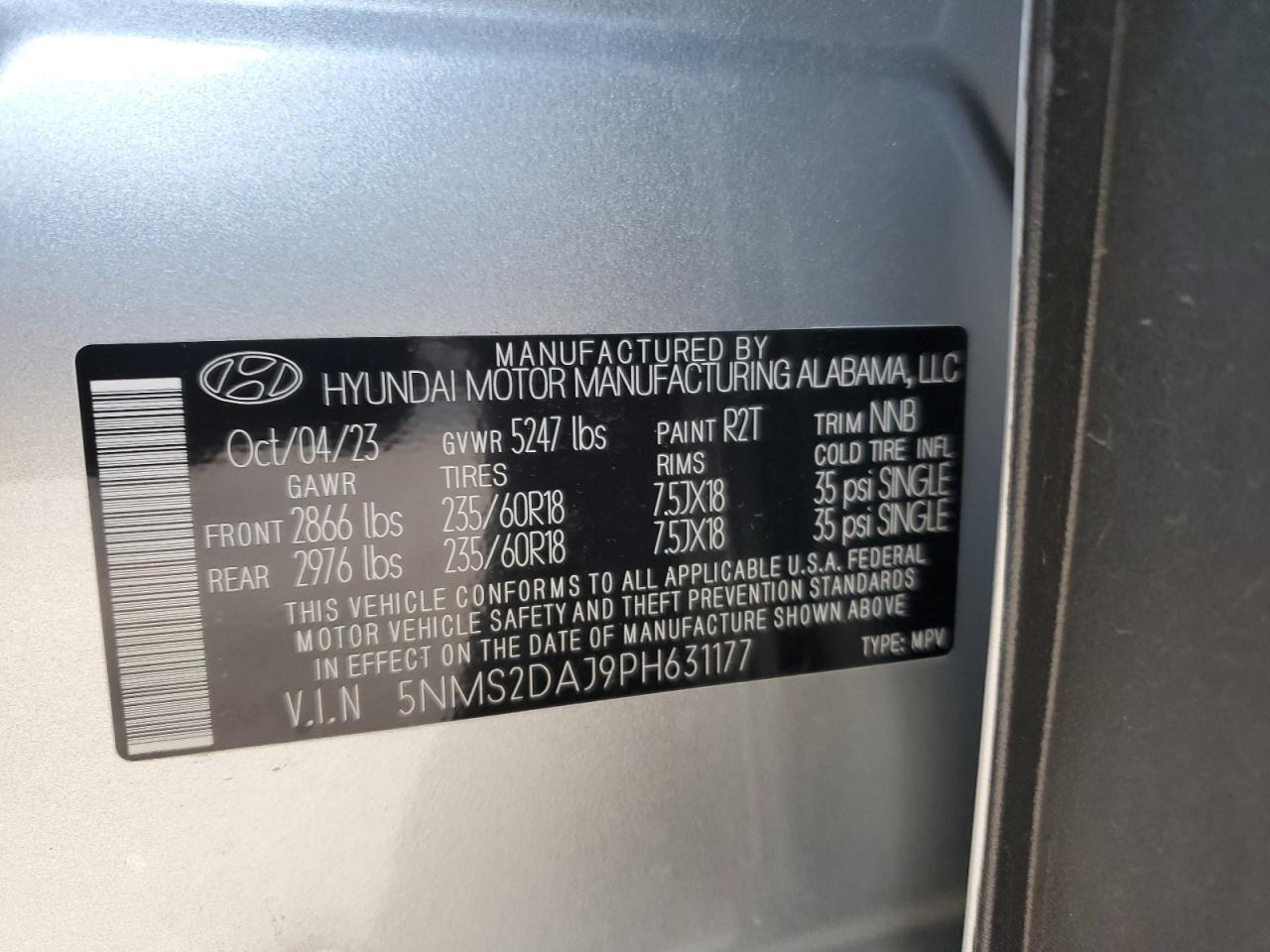 5NMS2DAJ9PH631177 2023 Hyundai Santa Fe Sel