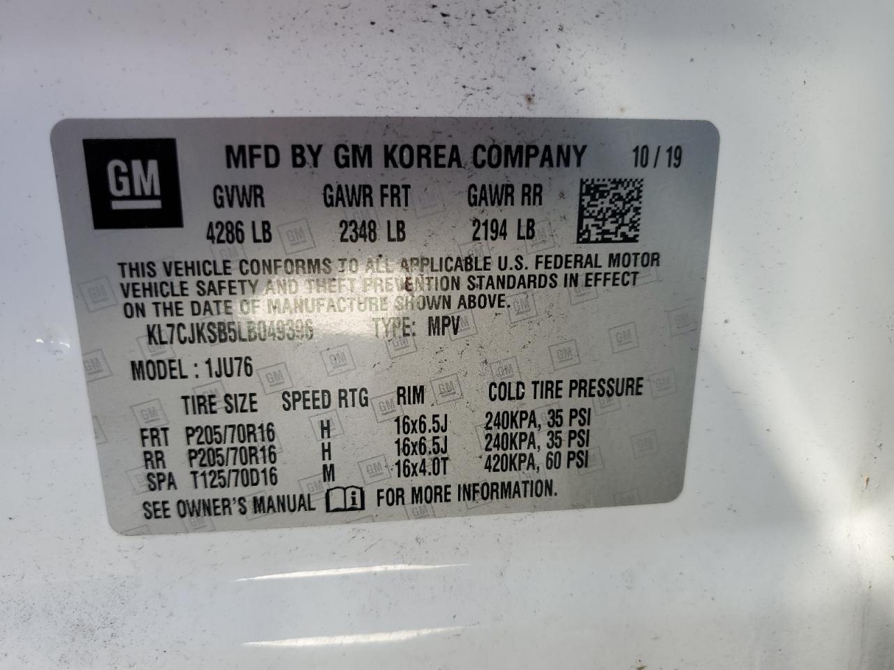 KL7CJKSB5LB049396 2020 Chevrolet Trax Ls