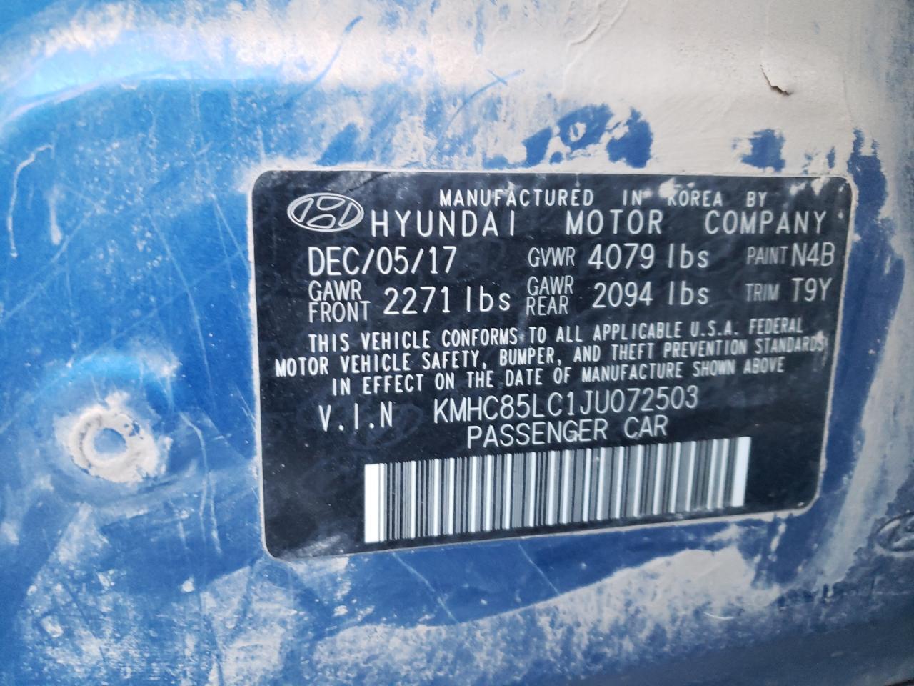 KMHC85LC1JU072503 2018 Hyundai Ioniq Limited