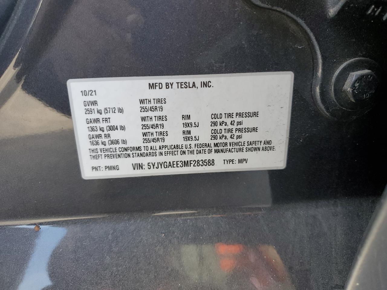 5YJYGAEE3MF283588 2021 Tesla Model Y