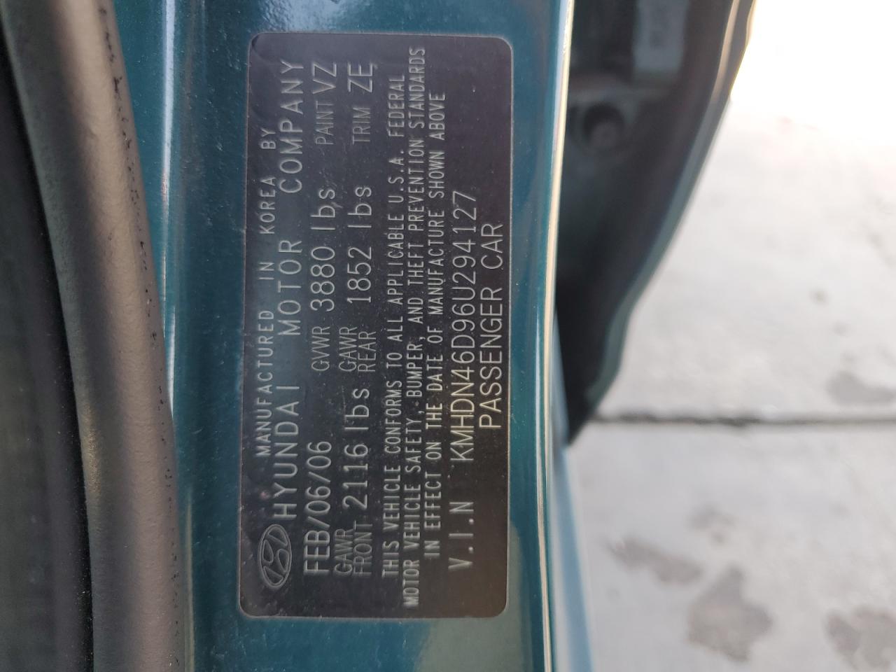 KMHDN46D96U294127 2006 Hyundai Elantra Gls