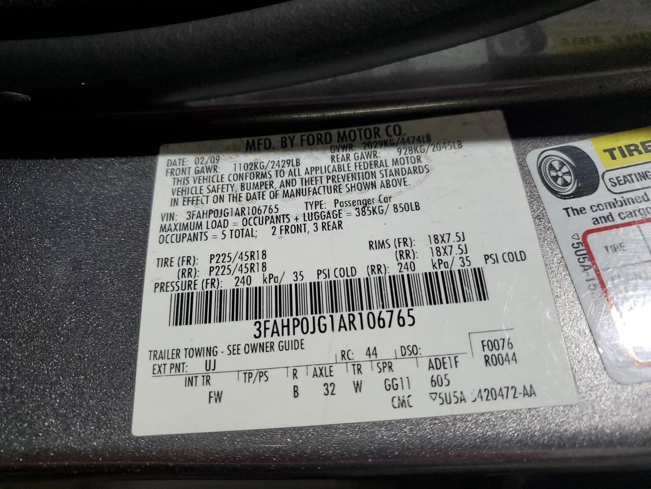 2010 Ford Fusion Sel VIN: 3FAHP0JG1AR106765 Lot: 76954614