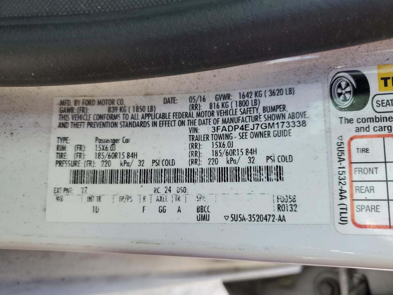 2016 Ford Fiesta Se VIN: 3FADP4EJ7GM173338 Lot: 77394984