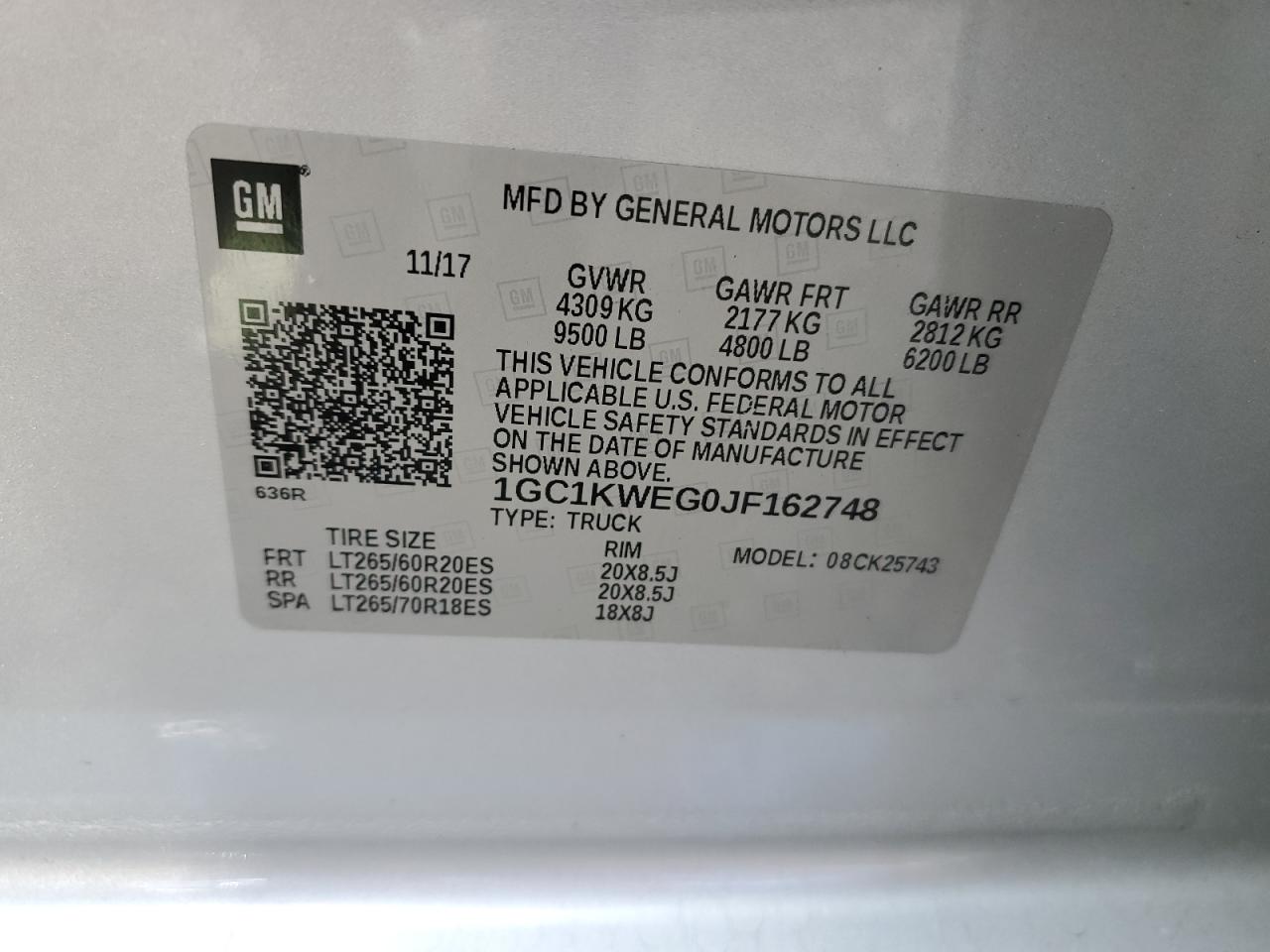 2018 Chevrolet Silverado K2500 Heavy Duty Ltz VIN: 1GC1KWEG0JF162748 Lot: 70771524