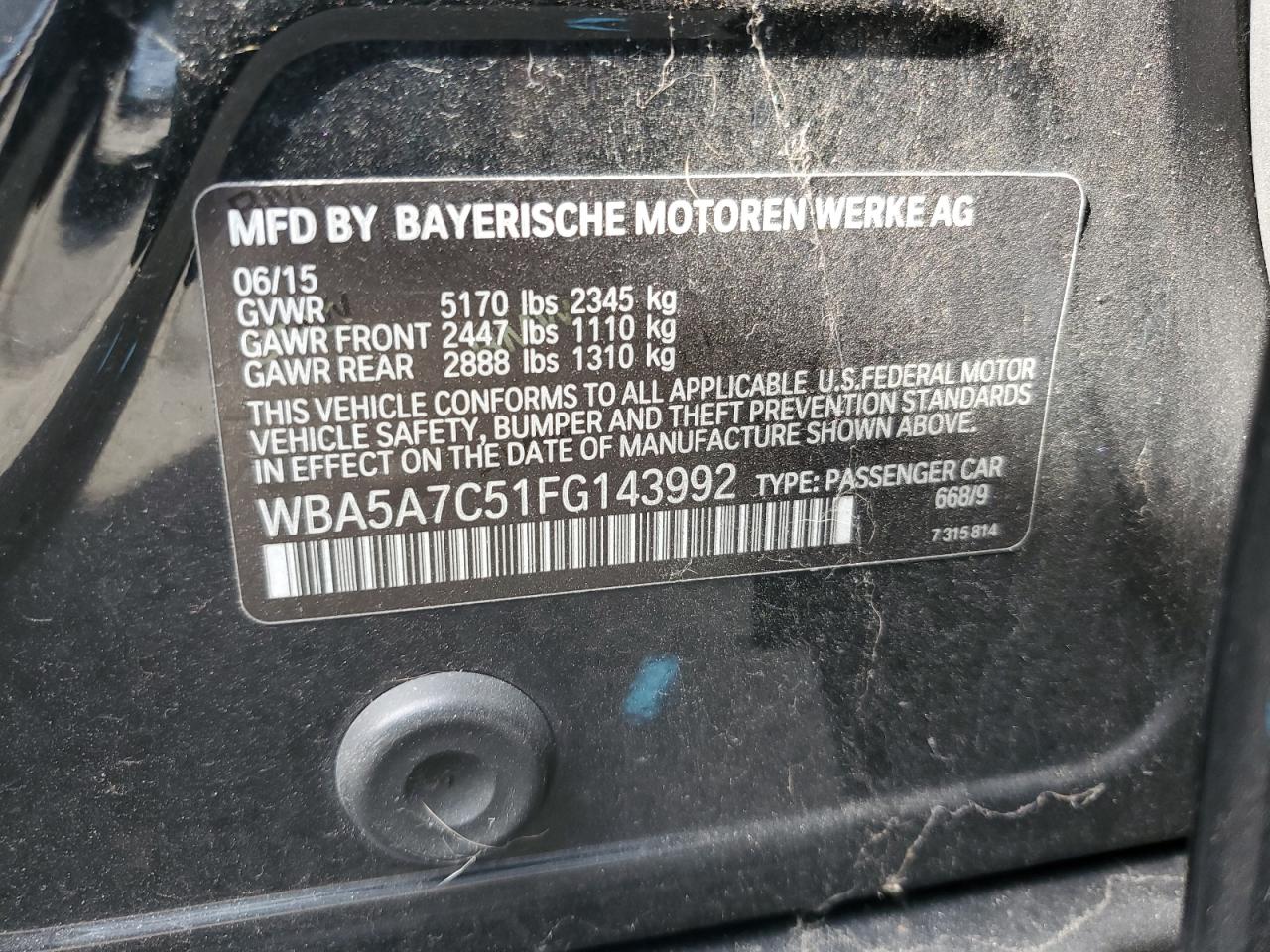 2015 BMW 528 Xi VIN: WBA5A7C51FG143992 Lot: 74199404