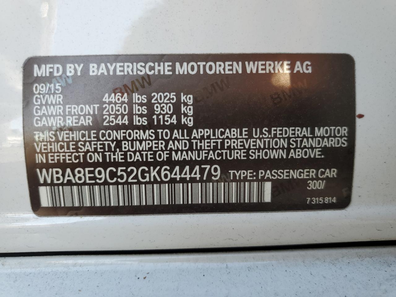 2016 BMW 328 I Sulev VIN: WBA8E9C52GK644479 Lot: 75729704