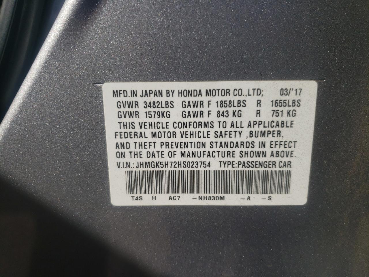 JHMGK5H72HS023754 2017 Honda Fit Ex