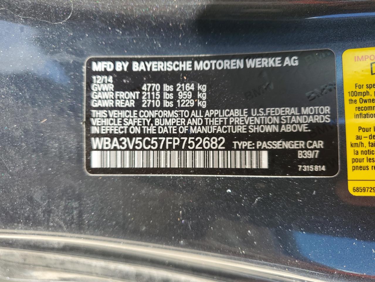 WBA3V5C57FP752682 2015 BMW 428 I