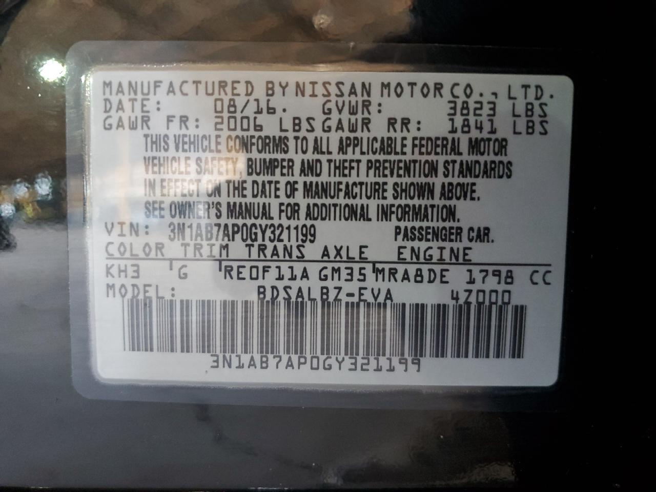 3N1AB7AP0GY321199 2016 Nissan Sentra S