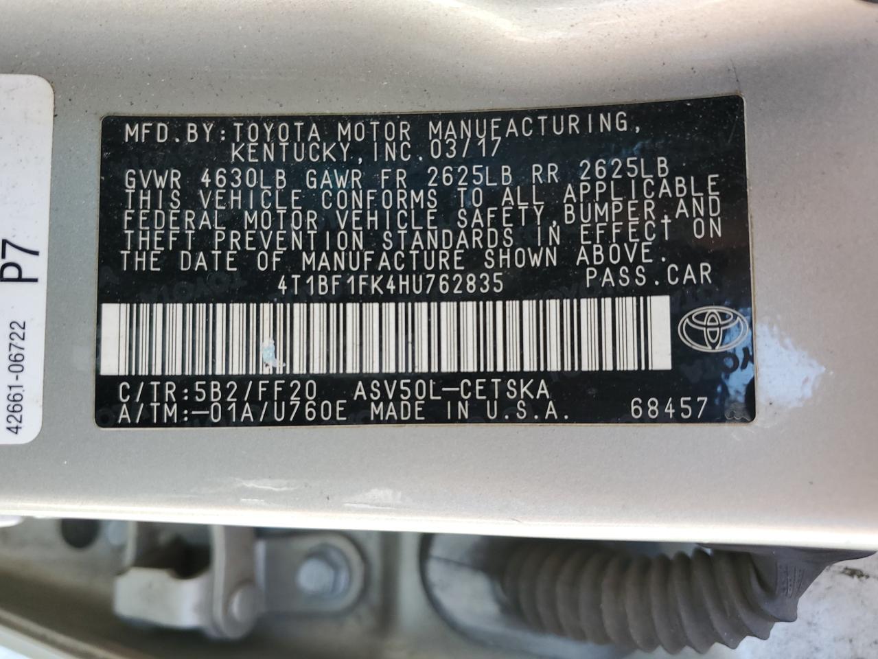 4T1BF1FK4HU762835 2017 Toyota Camry Le