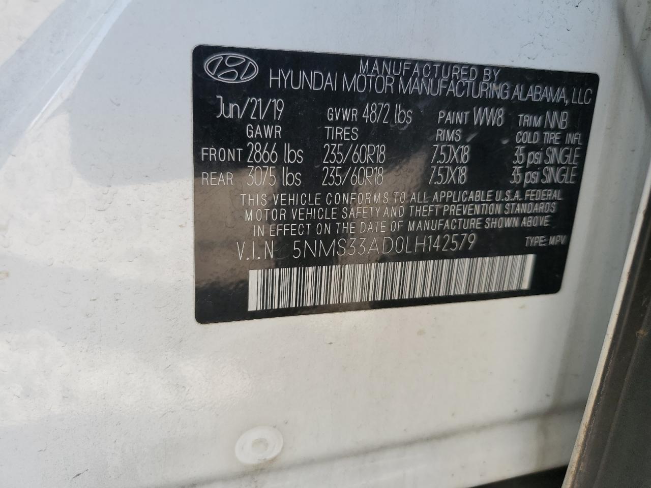 5NMS33AD0LH142579 2020 Hyundai Santa Fe Sel