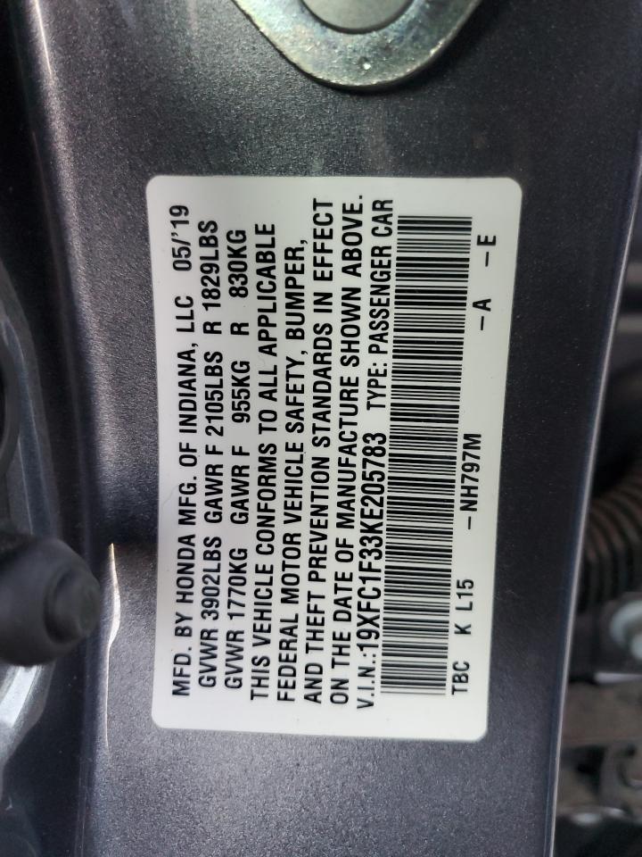 19XFC1F33KE205783 2019 Honda Civic Ex