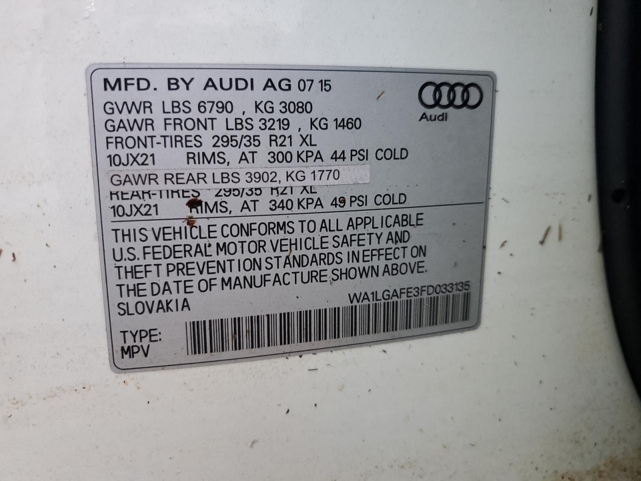 WA1LGAFE3FD033135 2015 Audi Q7 Premium Plus