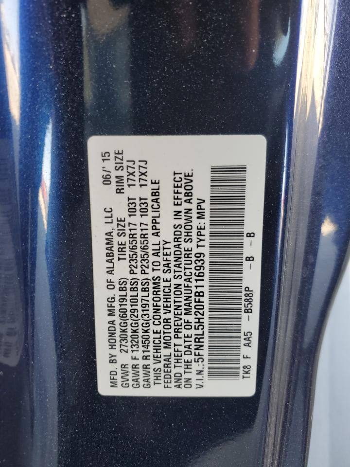 5FNRL5H20FB116939 2015 Honda Odyssey Lx