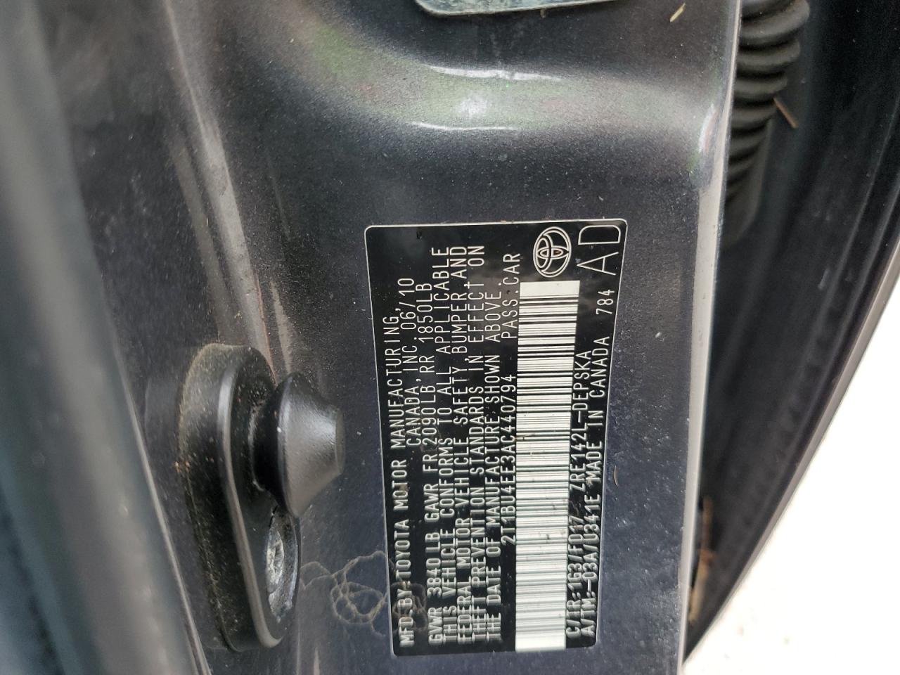 2010 Toyota Corolla Base VIN: 2T1BU4EE3AC440794 Lot: 74621624