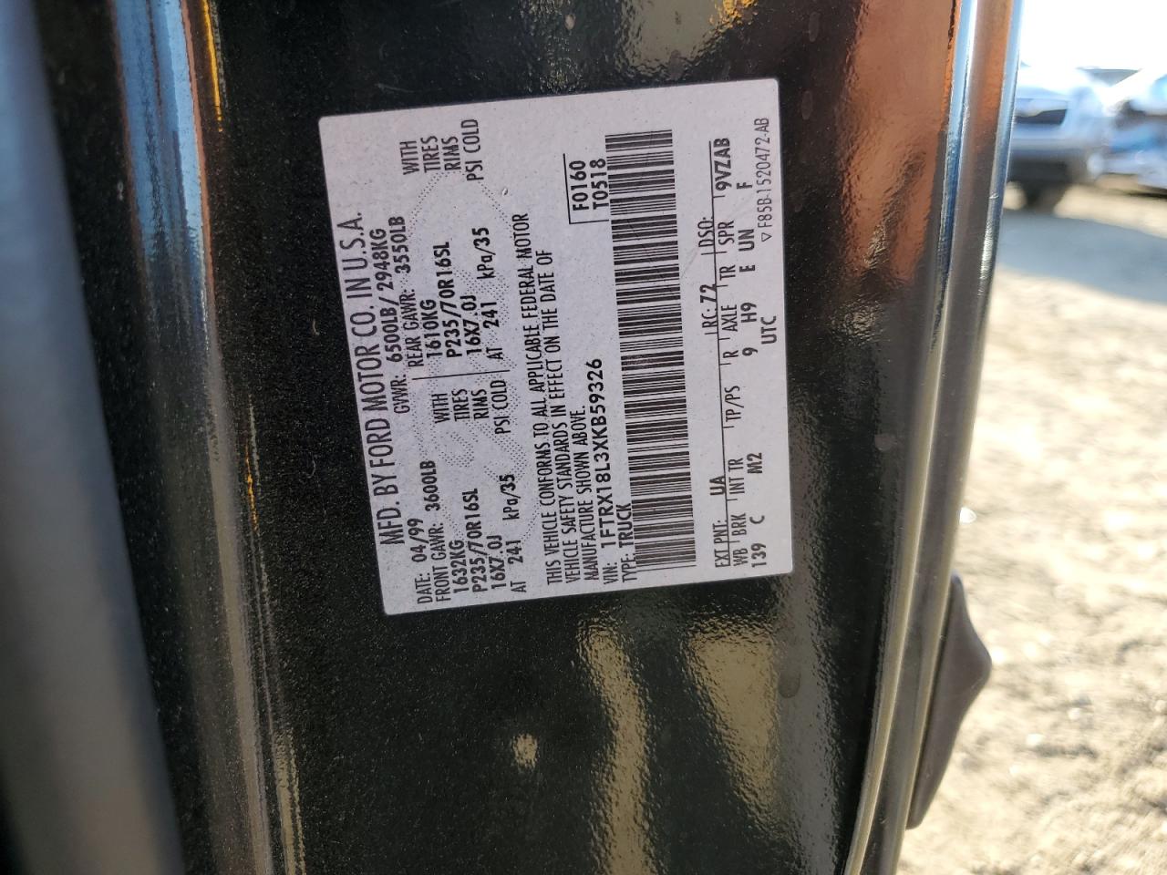 1999 Ford F150 VIN: 1FTRX18L3XKB59326 Lot: 75944074