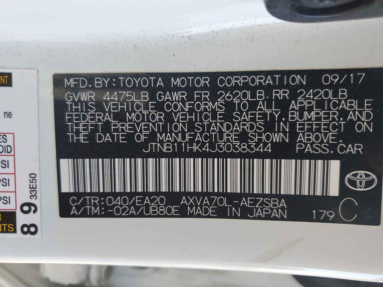 VIN JTNB11HK4J3038344 2018 TOYOTA CAMRY no.12