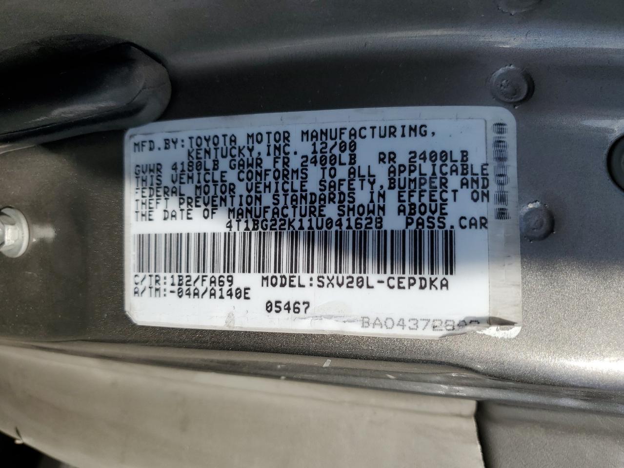 4T1BG22K11U041628 2001 Toyota Camry Ce