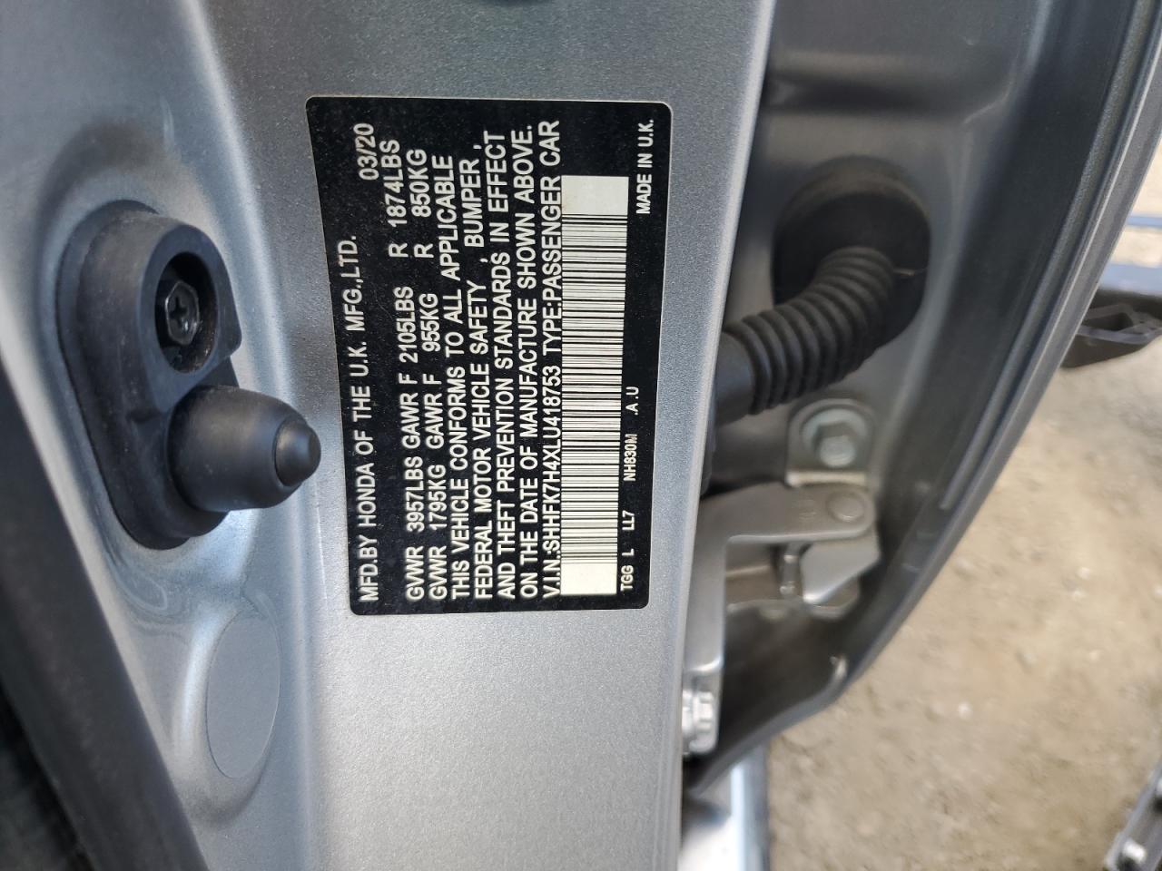 SHHFK7H4XLU418753 2020 Honda Civic Sport