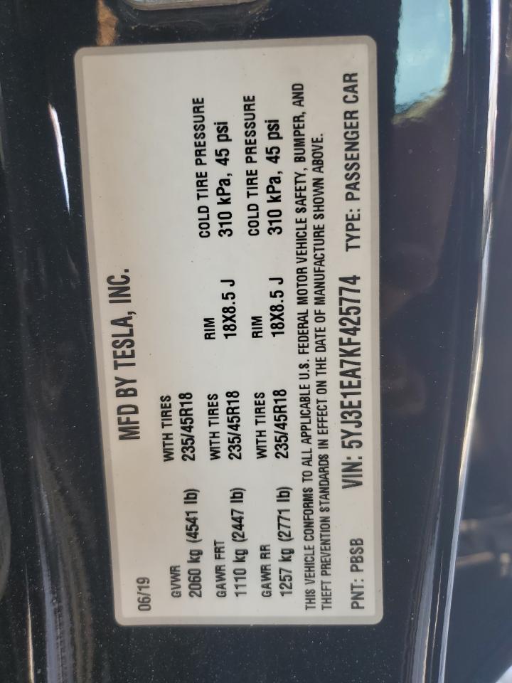 5YJ3E1EA7KF425774 2019 Tesla Model 3