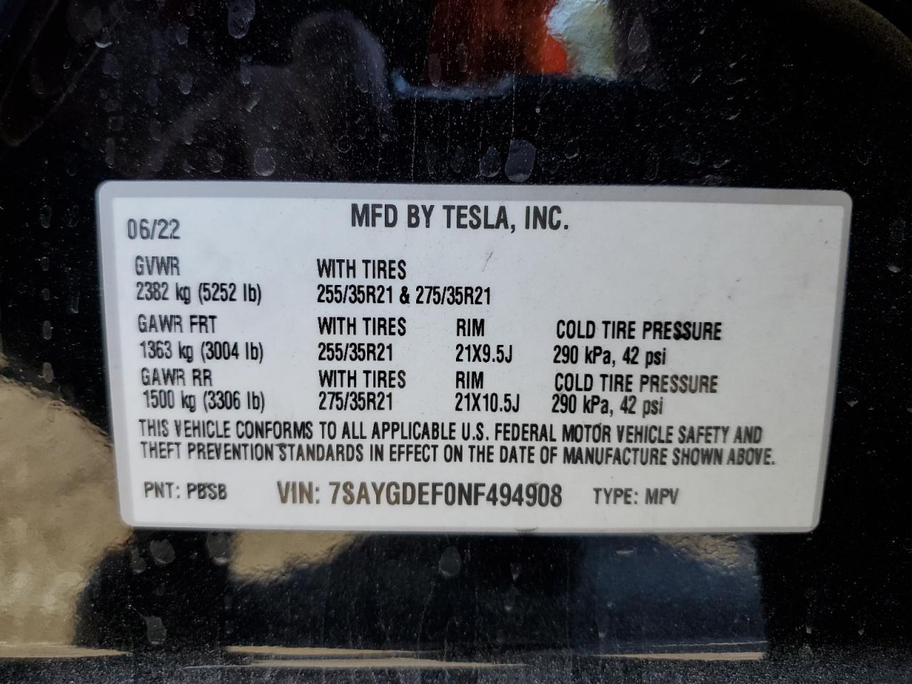 7SAYGDEF0NF494908 2022 Tesla Model Y