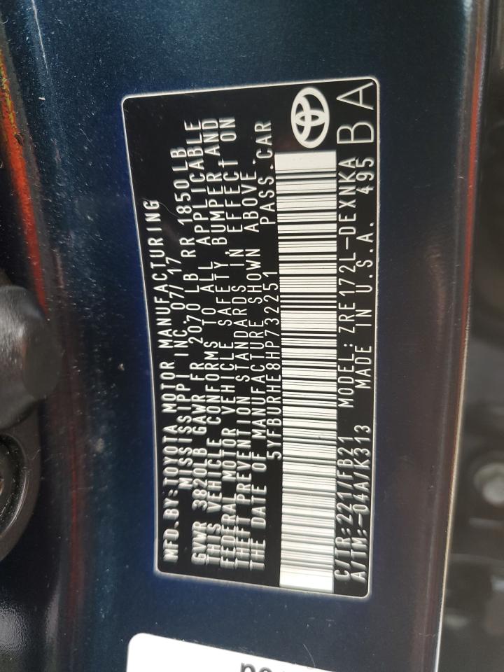 2017 Toyota Corolla L VIN: 5YFBURHE8HP732251 Lot: 73929694
