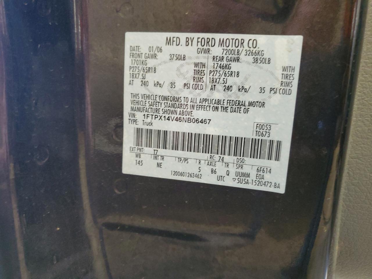 1FTPX14V46NB06467 2006 Ford F150