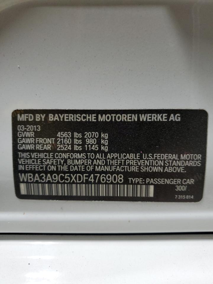 2013 BMW 335 I VIN: WBA3A9C5XDF476908 Lot: 74680984