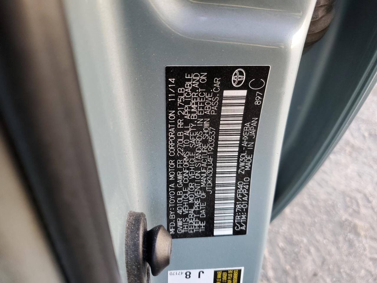 JTDKN3DU4F1903537 2015 Toyota Prius