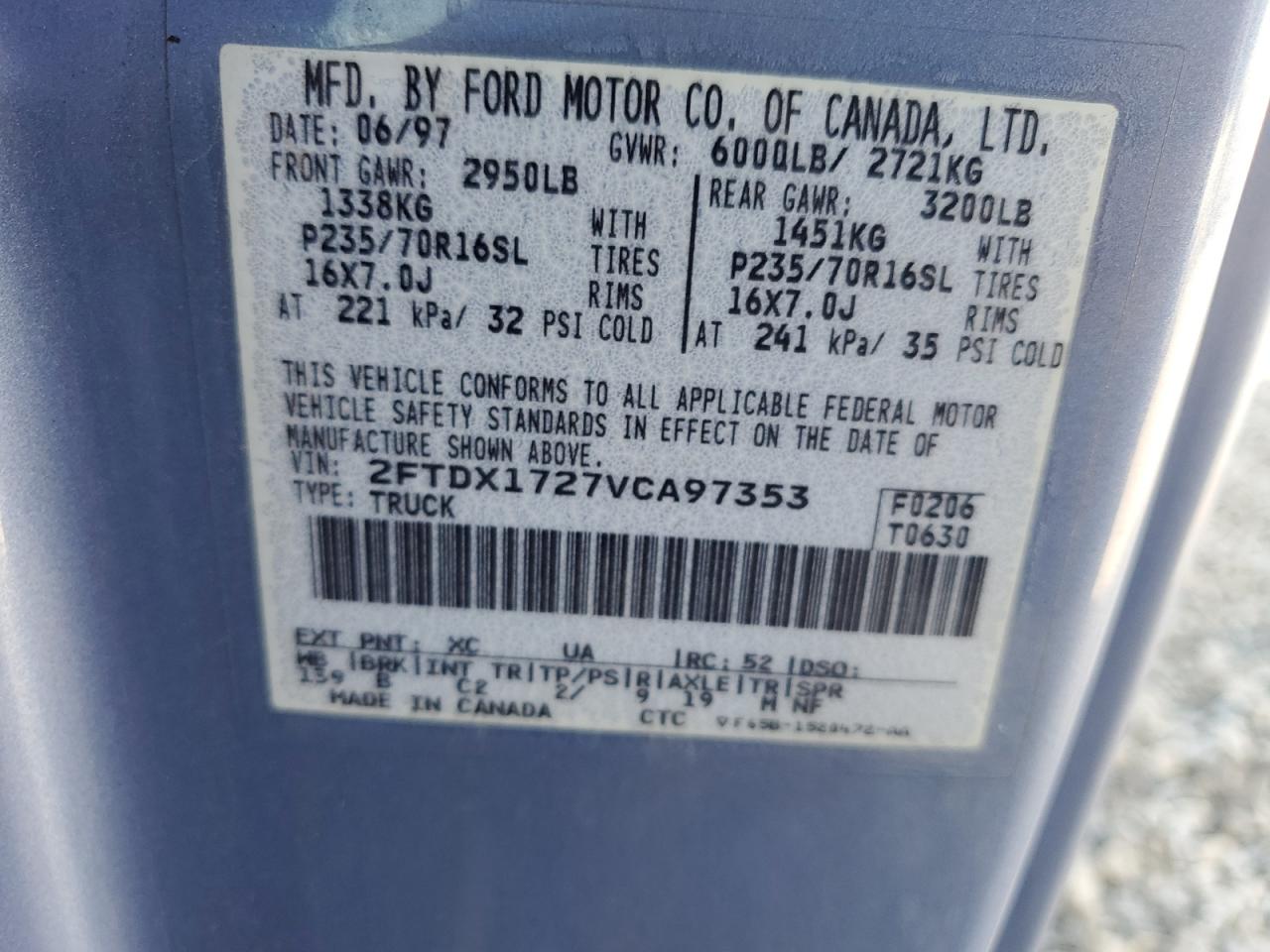 2FTDX1727VCA97353 1997 Ford F150