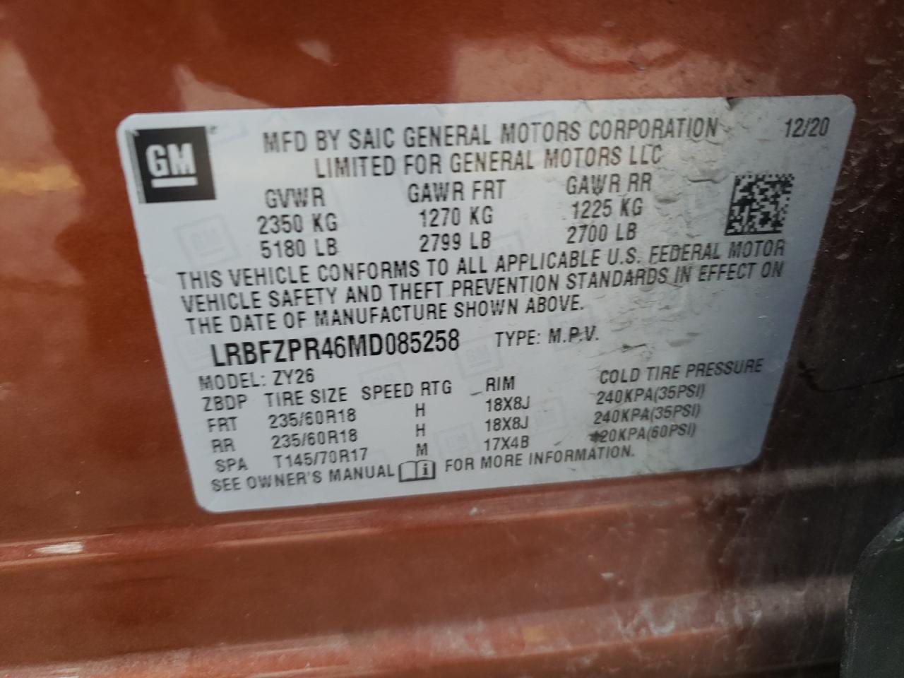 VIN LRBFZPR46MD085258 2021 BUICK ENVISION no.13