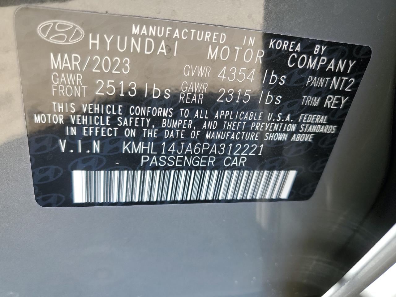 2023 Hyundai Sonata Sel VIN: KMHL14JA6PA312221 Lot: 76495884