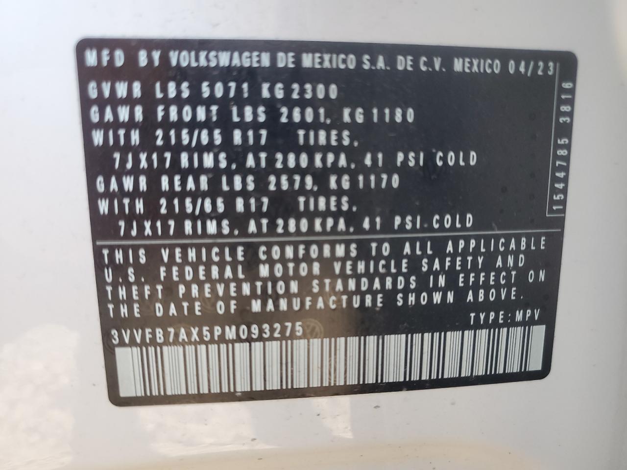 VIN 3VVFB7AX5PM093275 2023 VOLKSWAGEN TIGUAN no.13