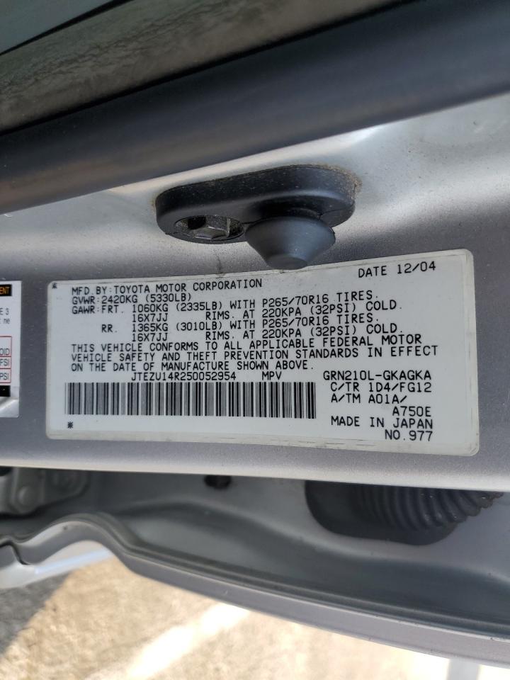2005 Toyota 4Runner Sr5 VIN: JTEZU14R250052954 Lot: 76557414