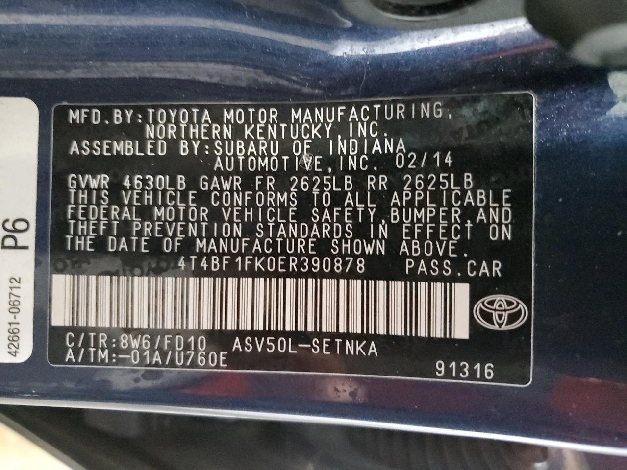 4T4BF1FK0ER390878 2014 Toyota Camry L