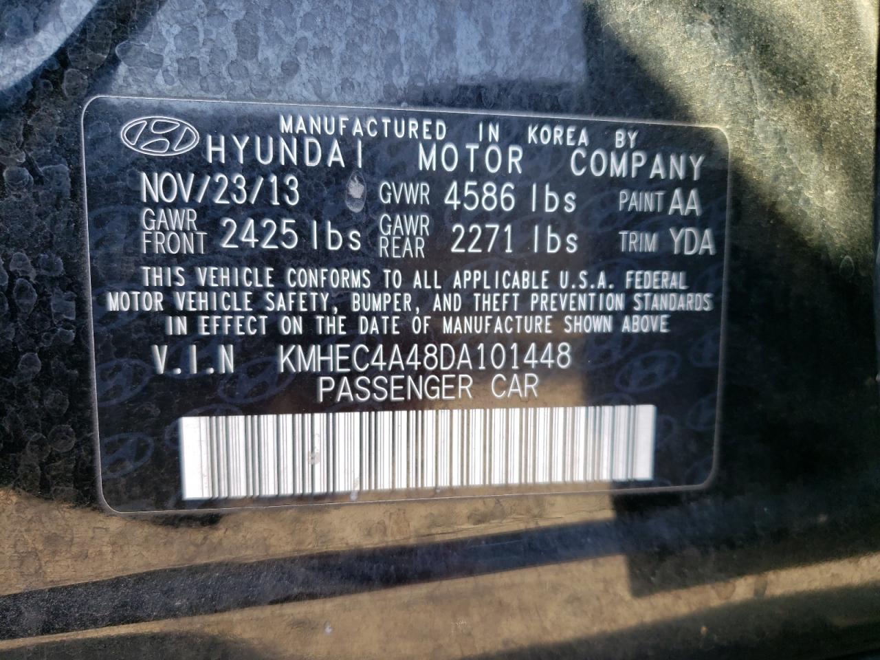 2013 Hyundai Sonata Hybrid VIN: KMHEC4A48DA101448 Lot: 75680824