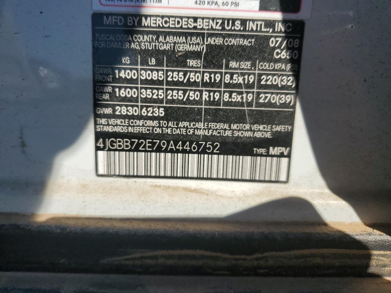 4JGBB72E79A446752 2009 Mercedes-Benz Ml 550