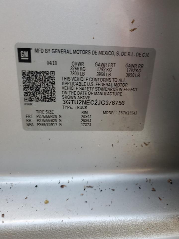 3GTU2NEC2JG376756 2018 GMC Sierra K1500 Slt