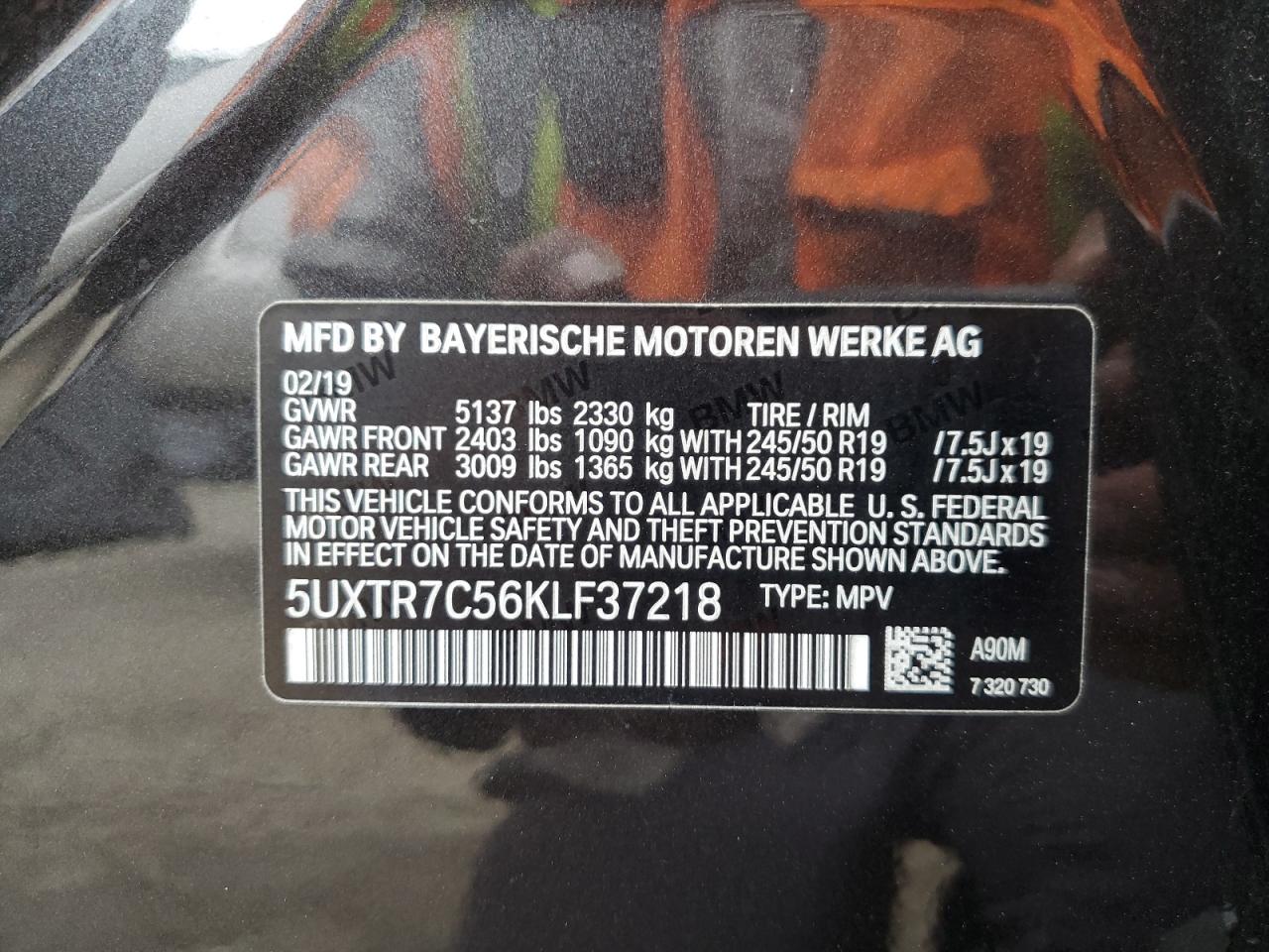 5UXTR7C56KLF37218 2019 BMW X3 Sdrive30I