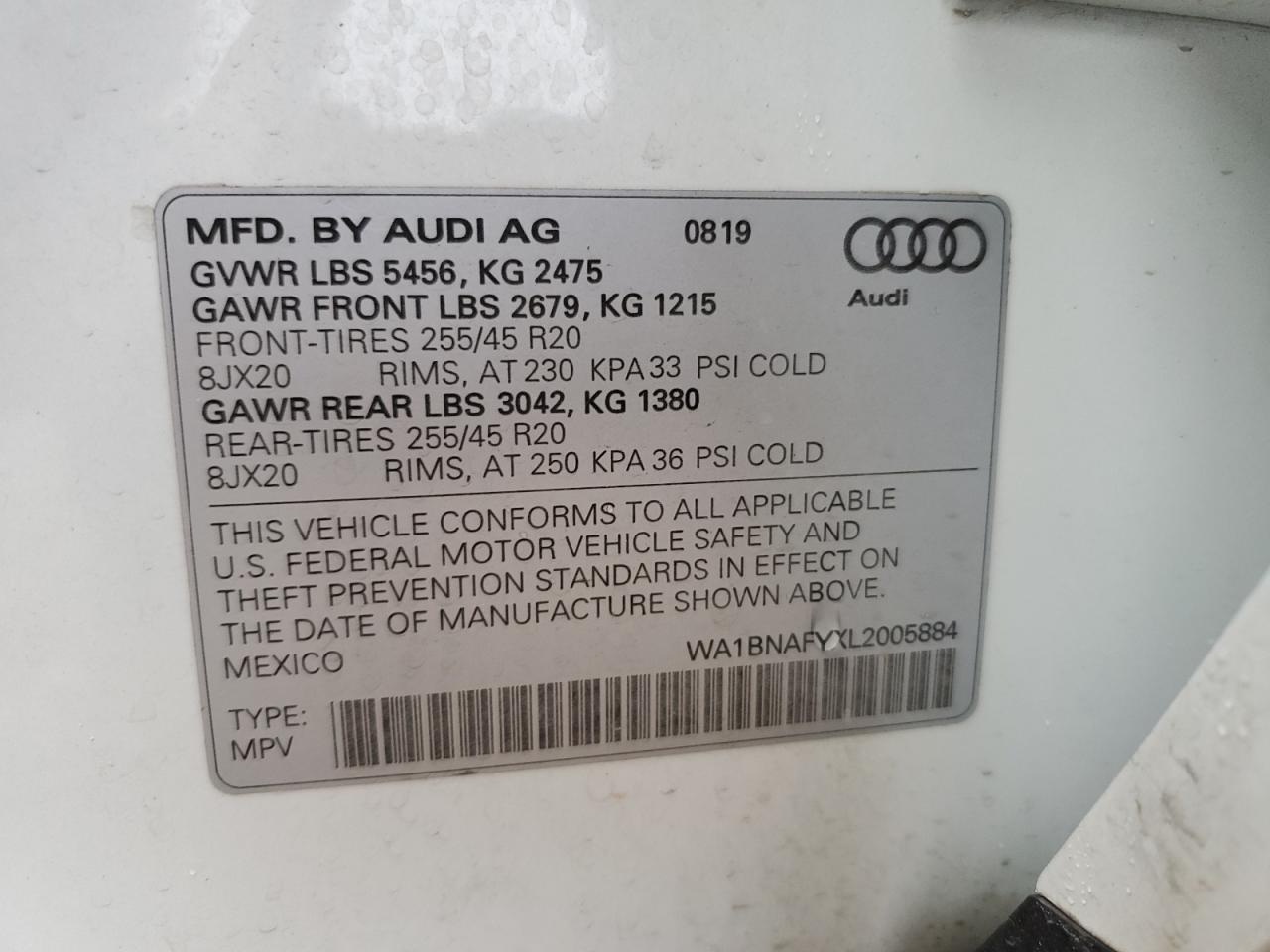 2020 Audi Q5 Premium Plus VIN: WA1BNAFYXL2005884 Lot: 78631304