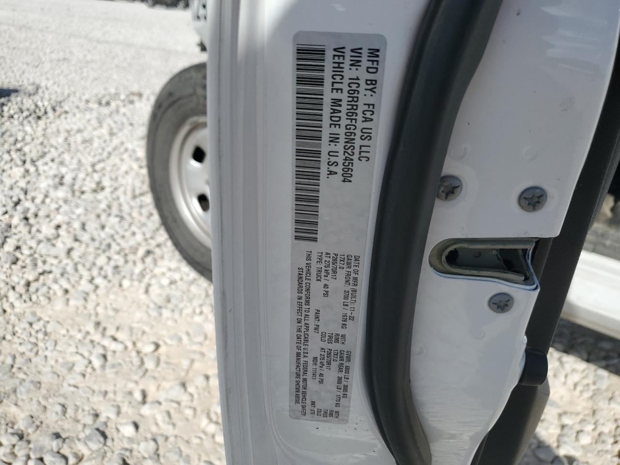 2022 Ram 1500 Classic Tradesman VIN: 1C6RR6FG6NS245604 Lot: 77801404