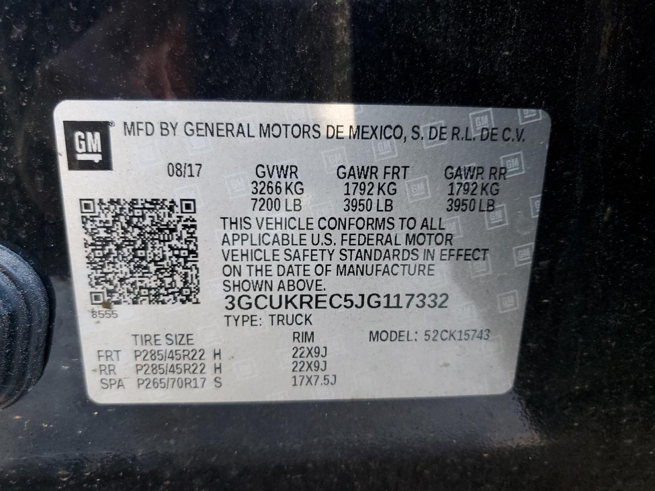 3GCUKREC5JG117332 2018 Chevrolet Silverado K1500 Lt