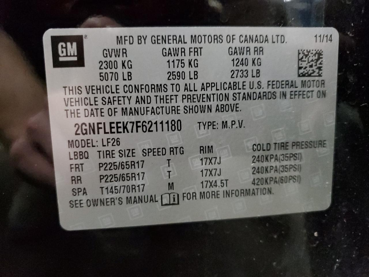 2GNFLEEK7F6211180 2015 Chevrolet Equinox Ls