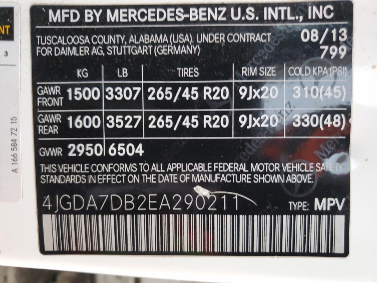 VIN 4JGDA7DB2EA290211 2014 MERCEDES-BENZ M-CLASS no.13