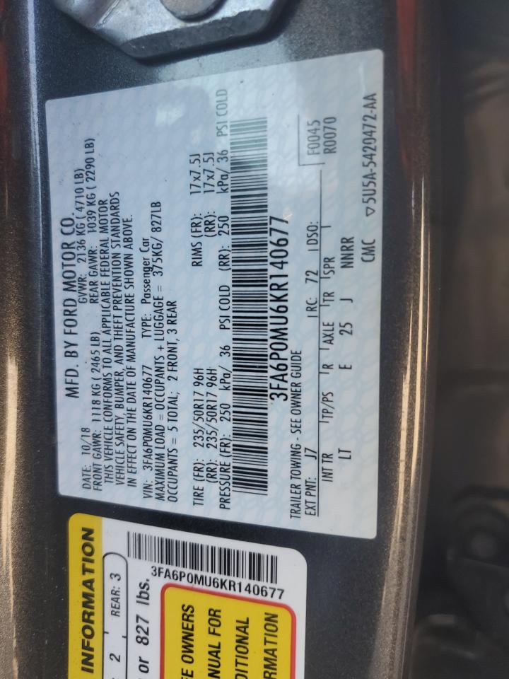 3FA6P0MU6KR140677 2019 FORD FUSION - Image 13