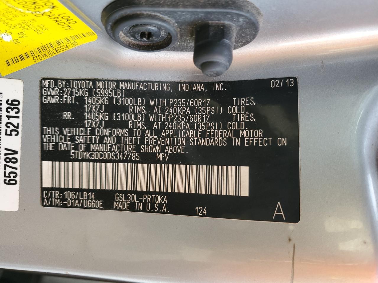 5TDYK3DC0DS347785 2013 Toyota Sienna Xle